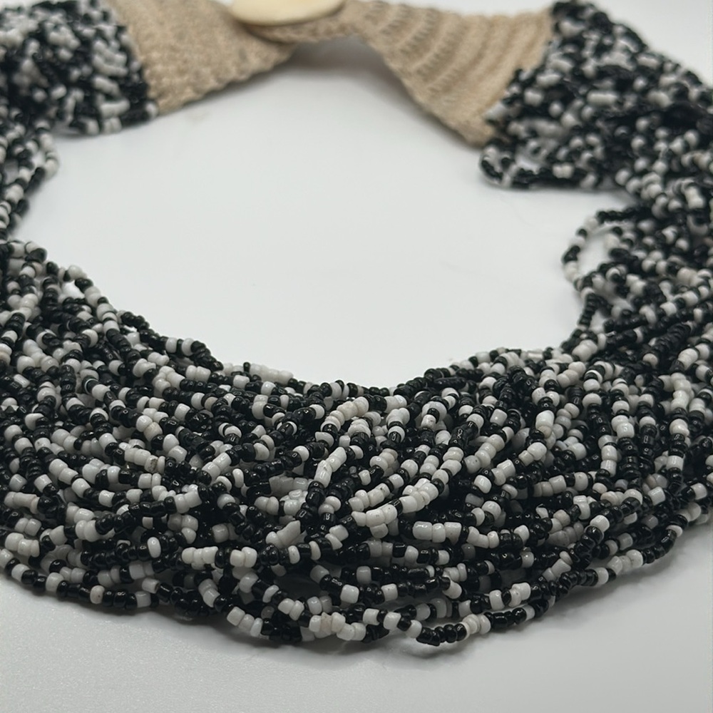 Black white multi strand seed bead boho necklace new